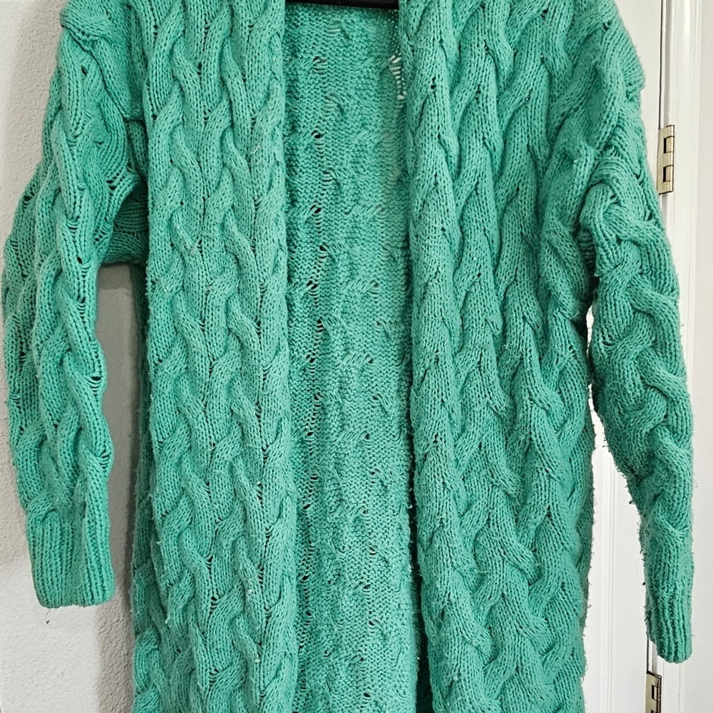 SHEIN Turquoise Cable Knit Cardigan